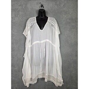 Womens‎ Mini Dress Beach Cover-Up M White Lace Gauze Resort Boat Lagenlook Boho